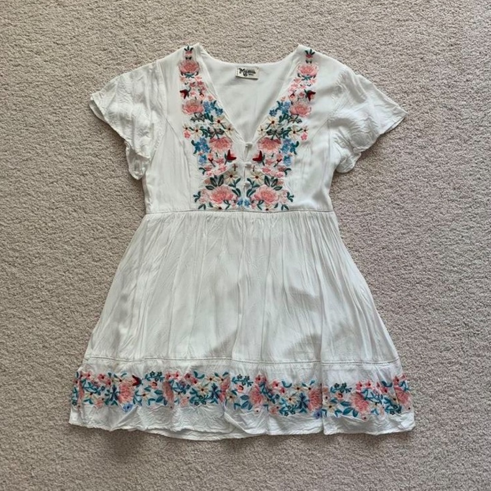 SMYM embroidered floral babydoll dress